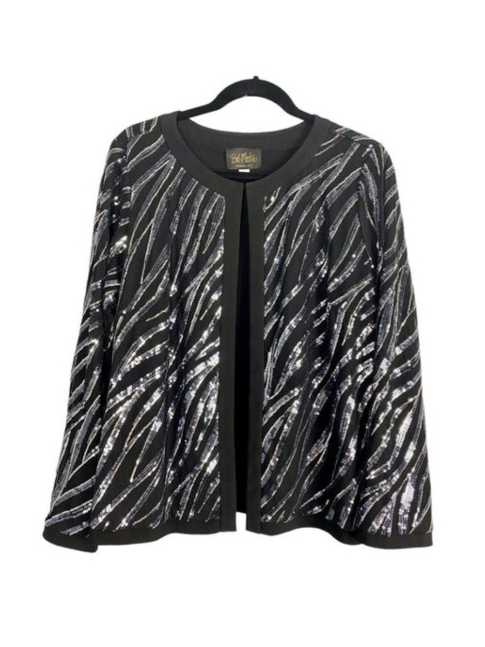 Bob Mackie Sequin Zebra-Stripe Black Open-Front Jacket Size Medium NWT